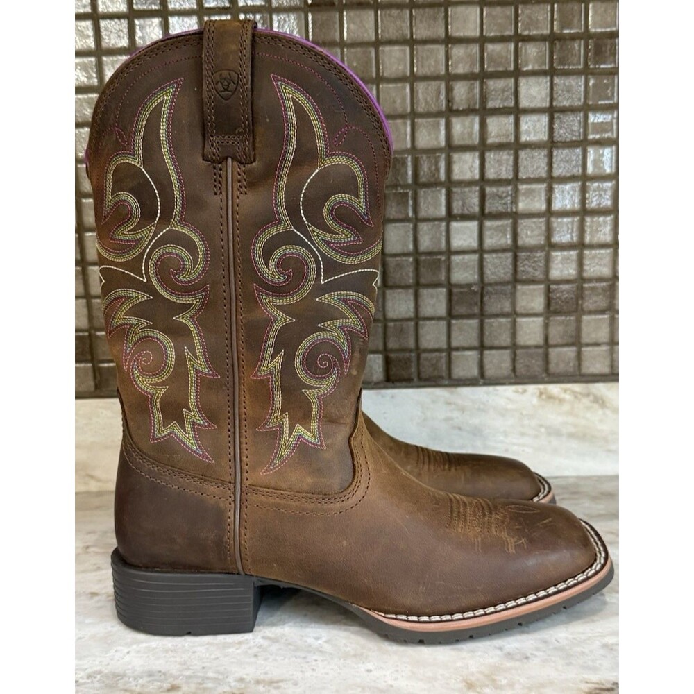 Ariat Women’s Hybrid Rancher 8 B Western Boots Brown Leather Square Toe USED